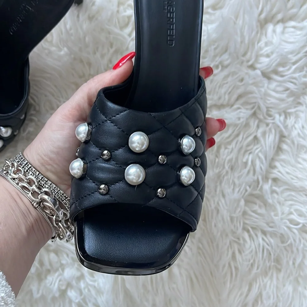 NEW Karl Lagerfeld - Black Amina Studded Heeled Mule - Picture 11 of 11